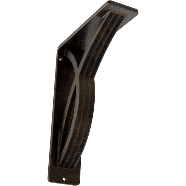 Ekena Millwork Miller Wrought Iron Bracket, (Triple center brace), Antiqued Brass 2"W x 5 1/2"D x 8"H BKTM02X05X08TMIABS - main
